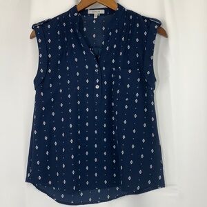 Papaya Cap Sleeve Fleur De Lys Blouse-Navy Blue/White, Sz Small
